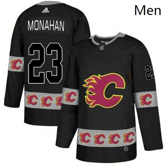 Mens Adidas Calgary Flames 23 Sean Monahan Authentic Black Team Logo Fashion NHL Jersey